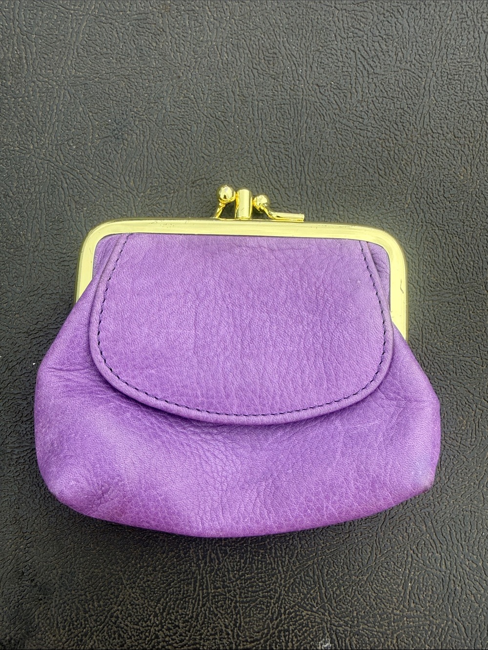 Small Purple Leather Coin Pouch with Gold-Tone Frame